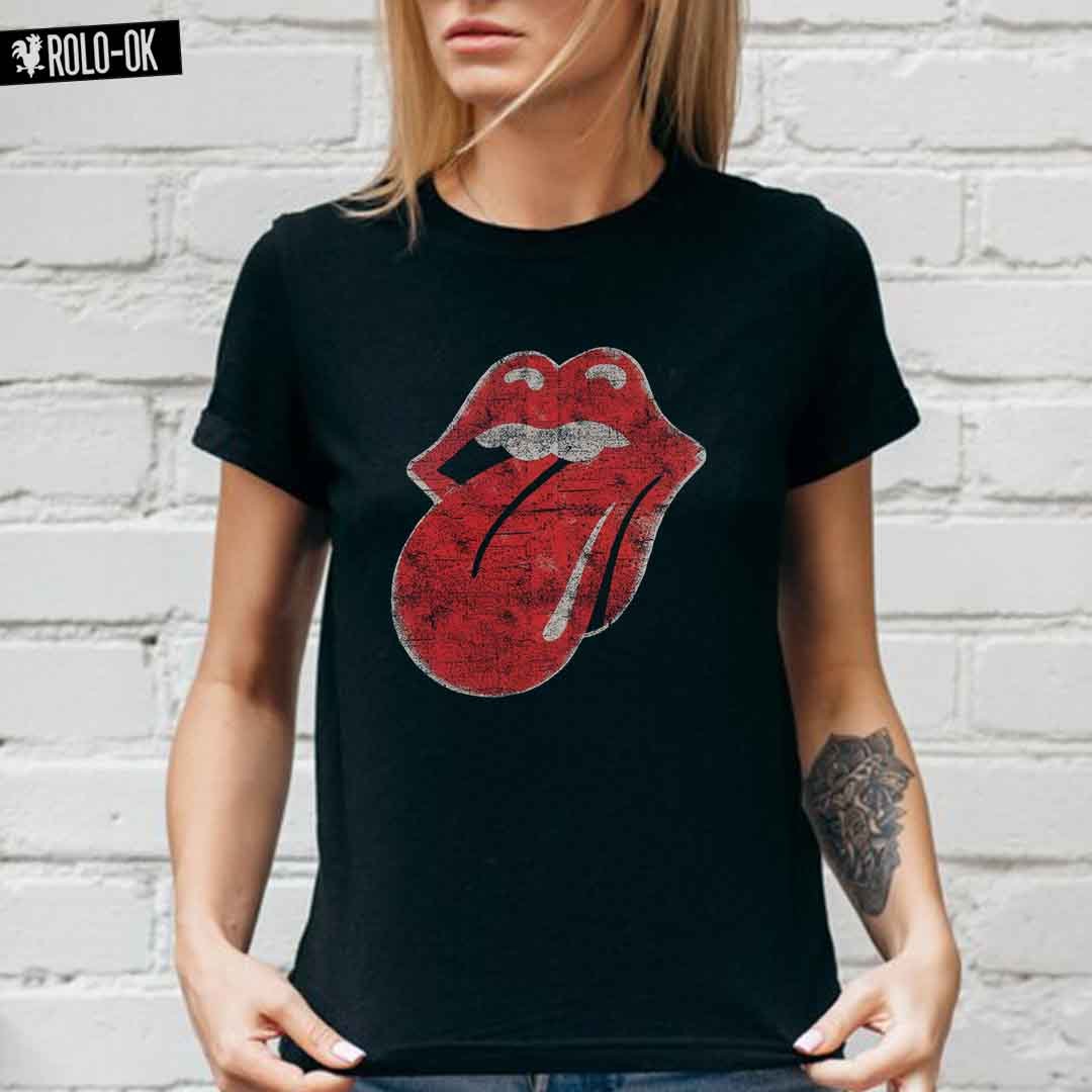Beso Rolling Stones Camiseta Negra Mujer Rolo-ok - Rolo-OK