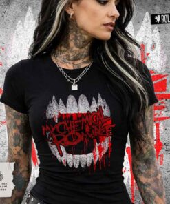 My chemical romance Colmillos Camiseta Negra Mujer Rolo-ok