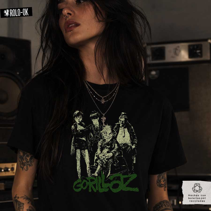 Gorillaz G-Sides Camiseta Negra Mujer Rolo-ok