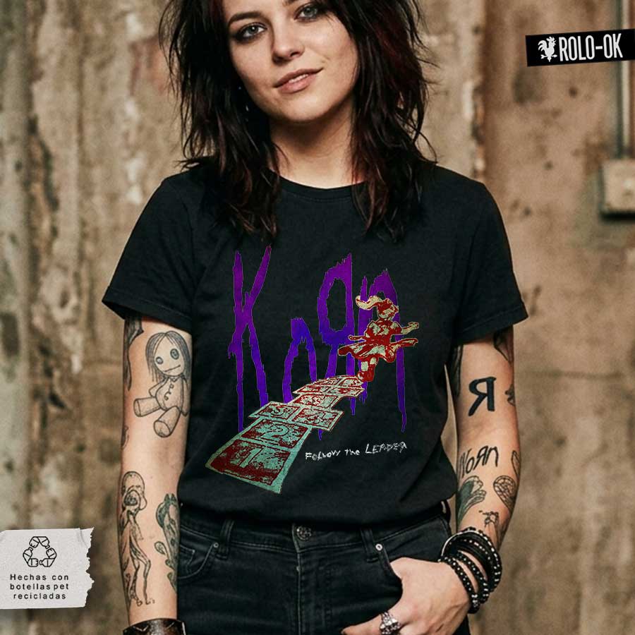 Korn follow Follow the Leader Camiseta Mujer Negra Rolo-ok