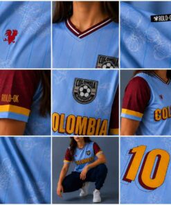 Alternative view of Colombia Vintage Azul Claro Camiseta de Fútbol Mujer Rolo-ok - Precio Preventa